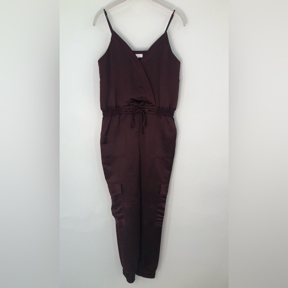 Parker 0 cargo satin jumpsuit burgundy red jogger 0983 skim sweetheart - Picture 2 of 11
